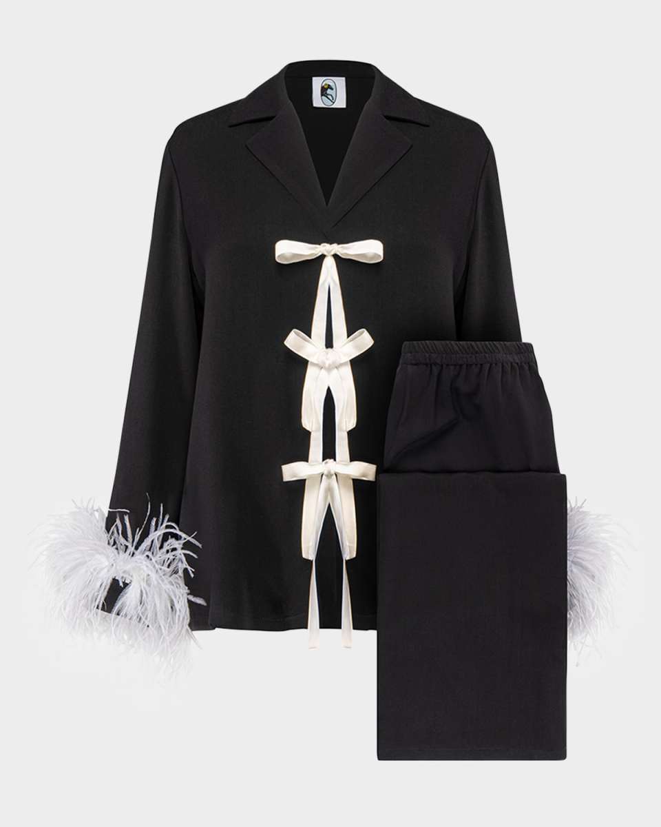 The Bow Feather-Trim Pajama Set